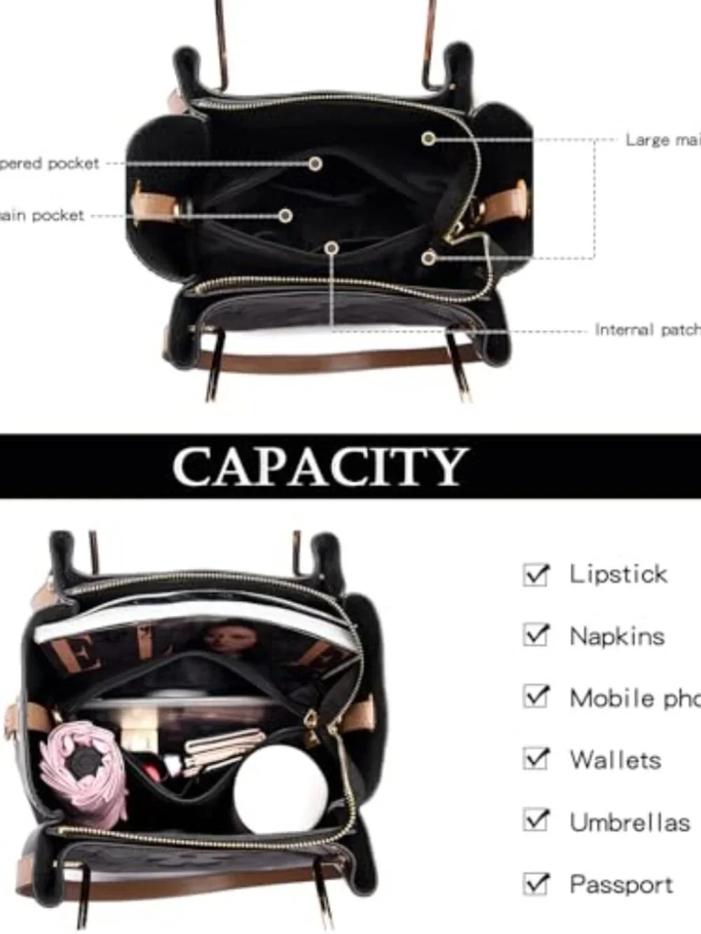 Embossed Vegan Leather Bucket Tote - 3-in-1 Satchel Handbag Set